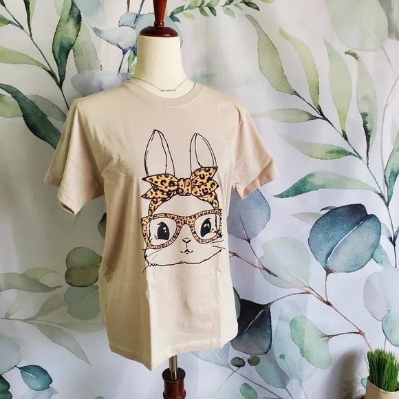 None Tops - Easter Mom Bunny Tee w/ Leopard Print sz S